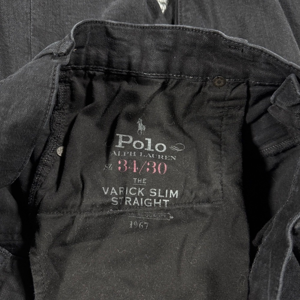 Polo Ralph Lauren Varick Slim Straight Jeans Mens 34x30 Black Denim Pants - Picture 3 of 8